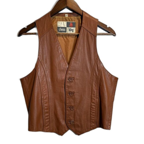 Chess King Camel Leather Vest Men's Size Medium Cowboy Ranch Horse Vintage - Picture 1 of 16